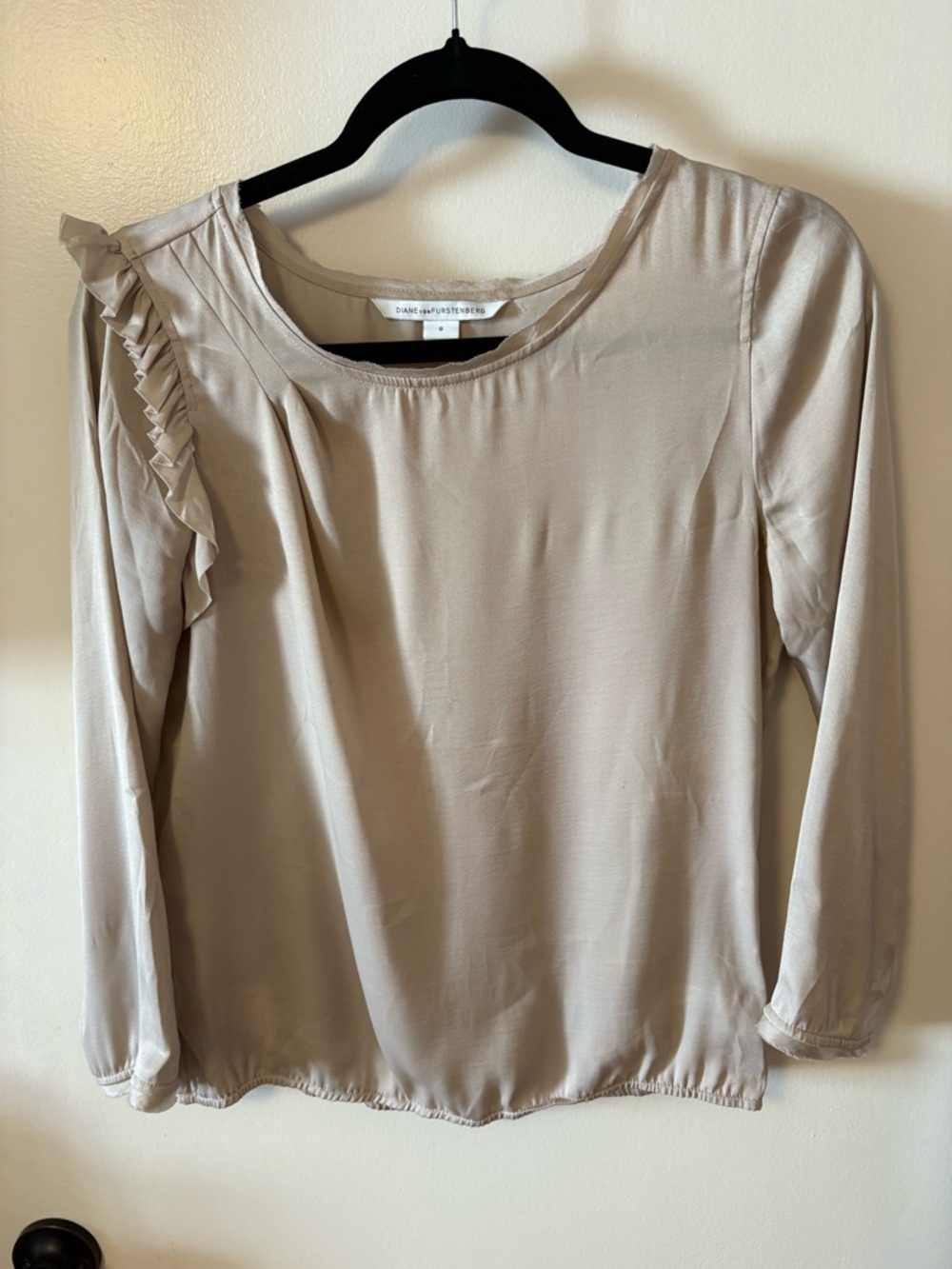 Diane Von Furstenberg Silk Ruffle-Shoulder Long-Sleeve Blouse